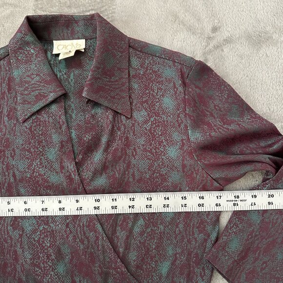 Vintage Cache Iridescent Wrap Shirt Blouse Women's 4 XS Green Snake Print - Picture 6 of 6